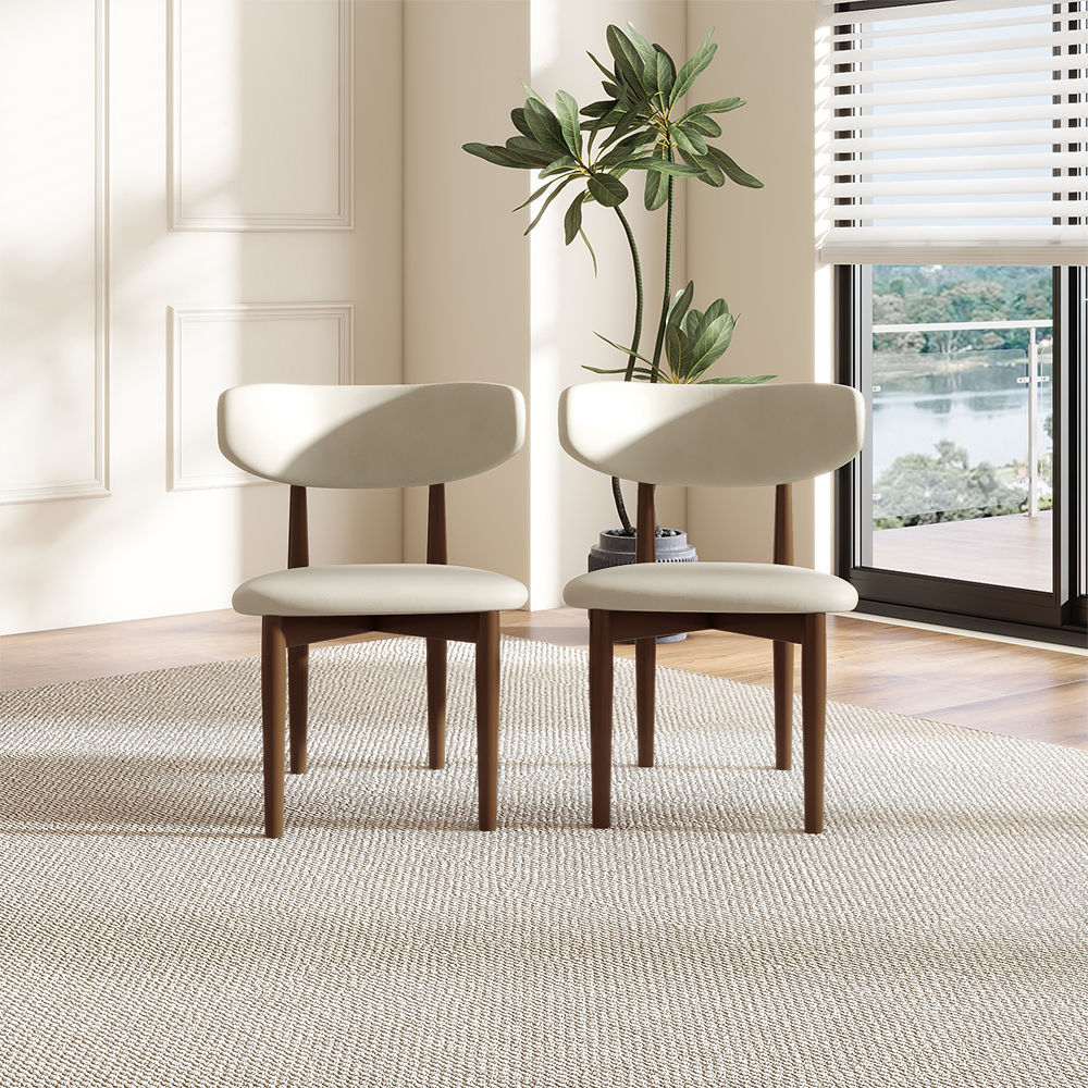 Solid Wood White & Walnut PU Leather Dining Chairs