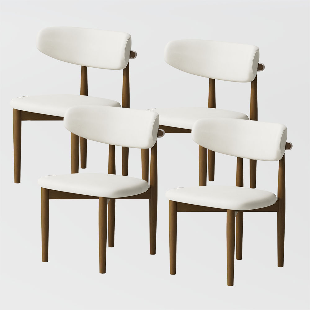 Mid Century Modern White & Walnut PU Leather Dining Chairs