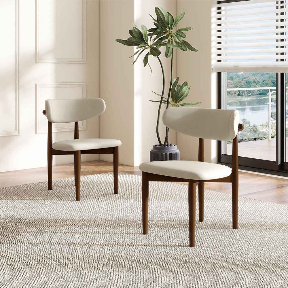 Fully Assemble White & Walnut PU Leather Dining Chairs