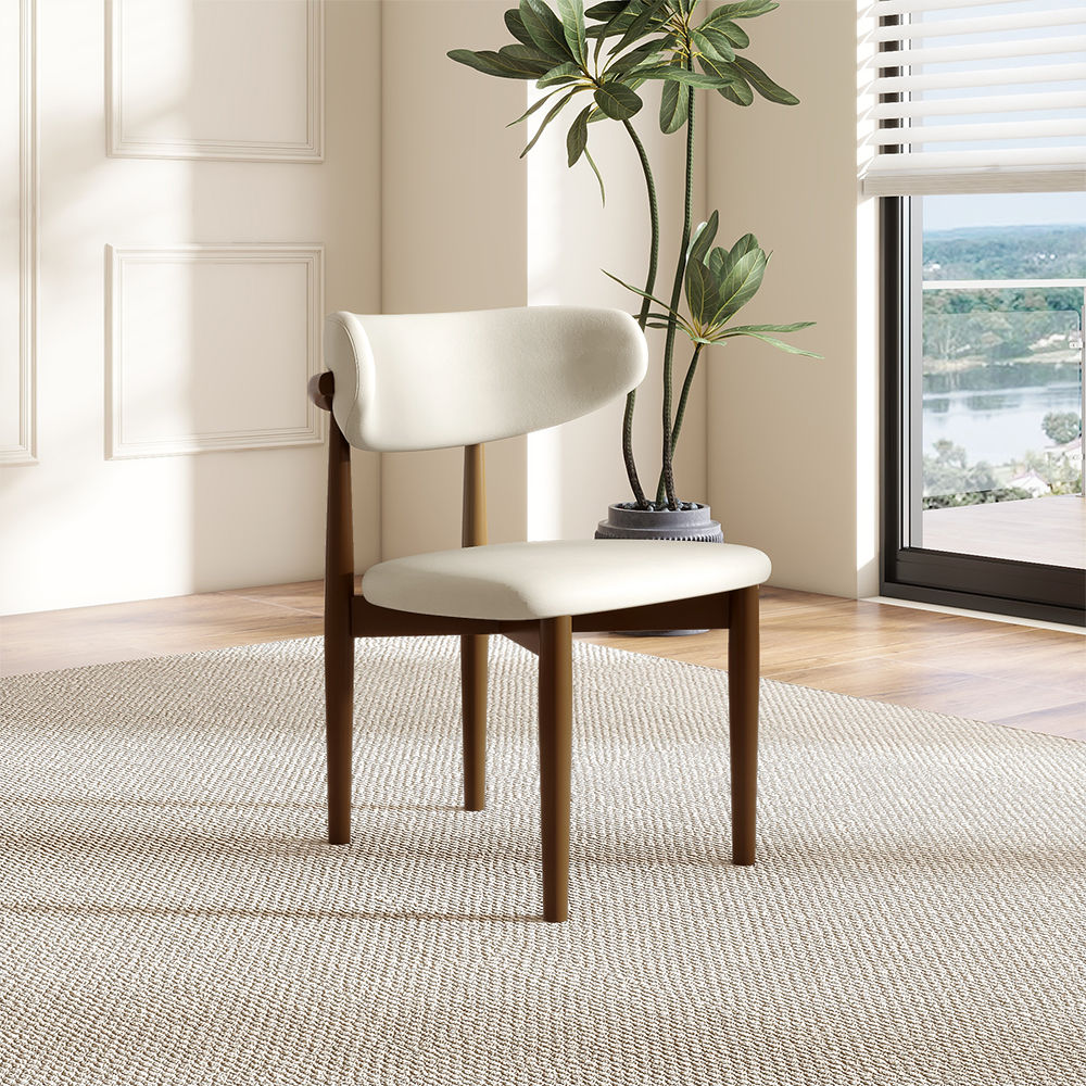 Fully Assemble White & Walnut PU Leather Dining Chairs
