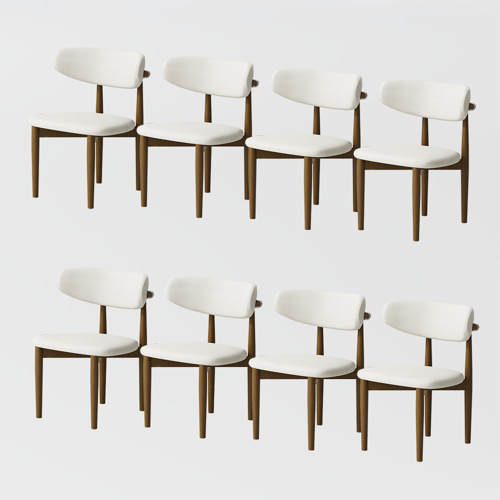 Wood Leg White & Walnut PU Leather Dining Chairs