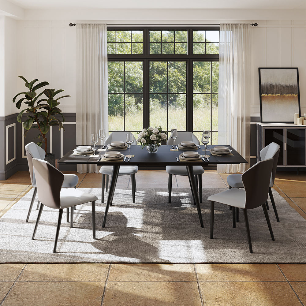 Modern Gray & Brown PU Leather Dining Chairs