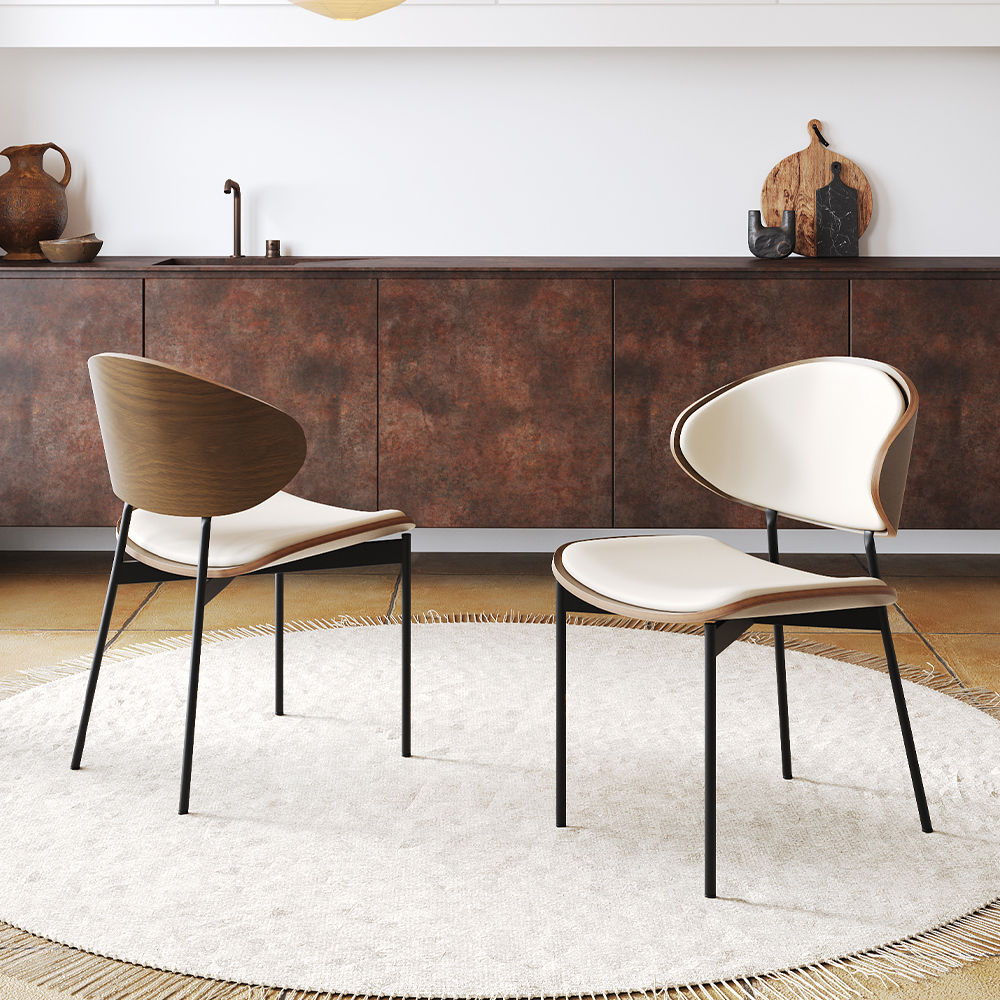 for 6 White & Walnut PU Leather Dining Chairs