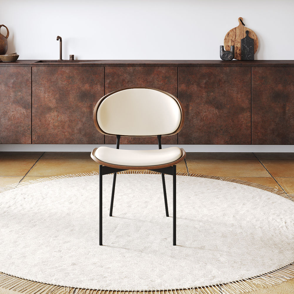 for 8 White & Walnut PU Leather Dining Chairs