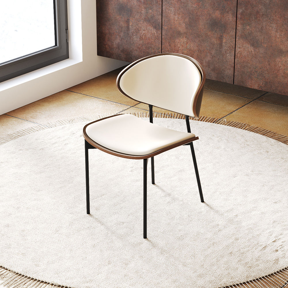 Modern White & Walnut PU Leather Dining Chairs