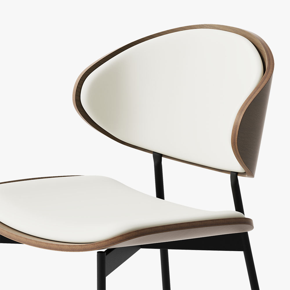 Metal Leg White & Walnut PU Leather Dining Chairs