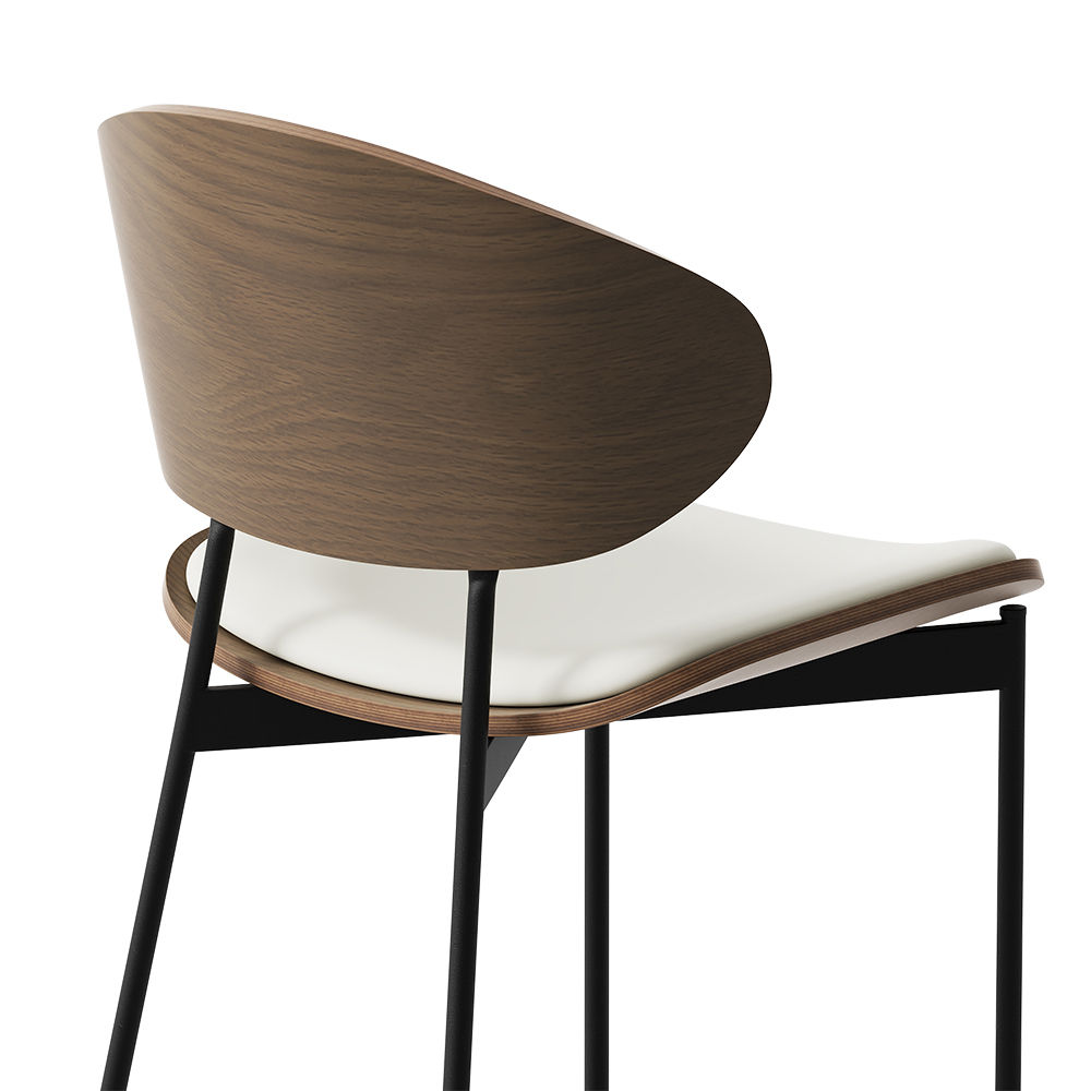 Metal Leg White & Walnut PU Leather Dining Chairs
