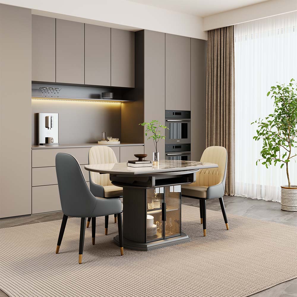 Metal Leg Gray PU Leather Dining Chairs