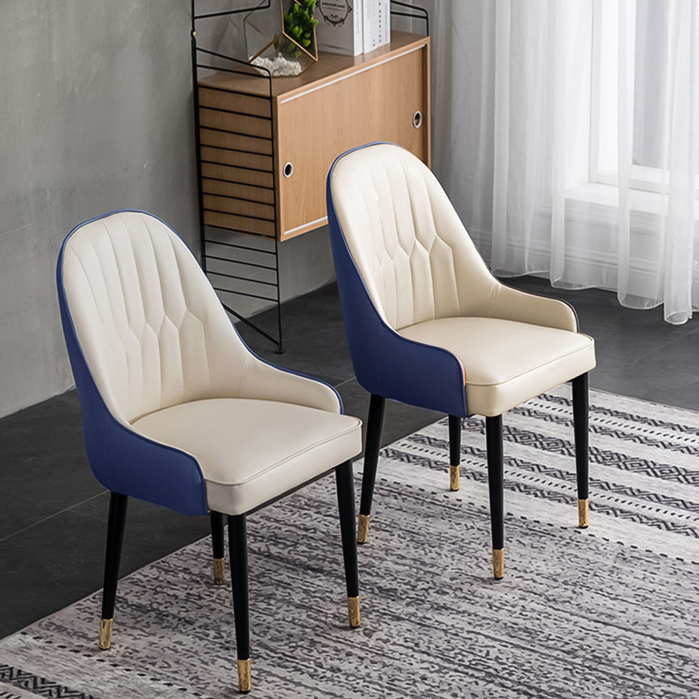 Metal Leg Navy Blue PU Leather Dining Chairs