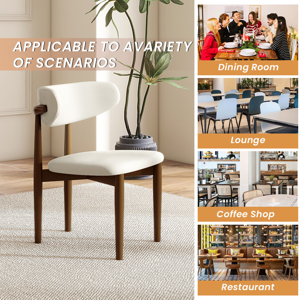 Wood Leg Beige & Walnut Cotton Linen Dining Chairs