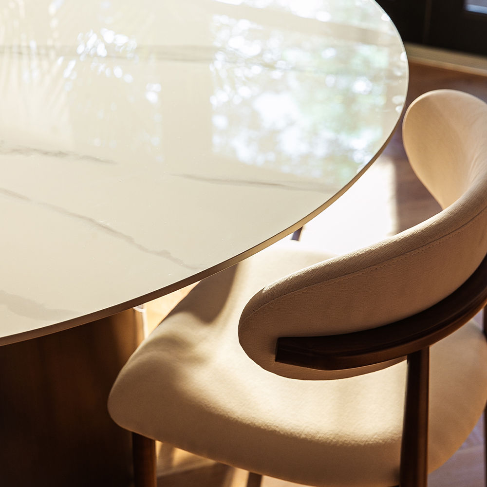 Wood Leg Beige & Walnut Cotton Linen Dining Chairs