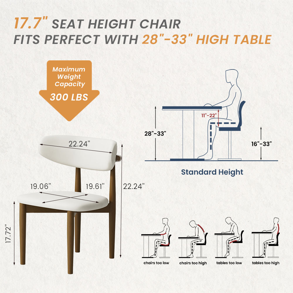 Wood Leg White & Walnut PU Leather Dining Chairs