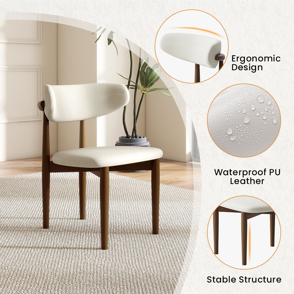 Solid Wood White & Walnut PU Leather Dining Chairs