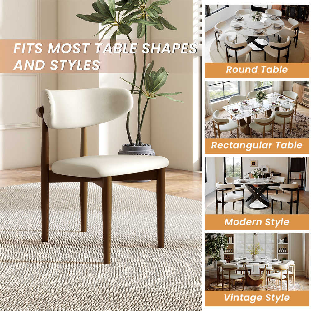 Wood Leg White & Walnut PU Leather Dining Chairs