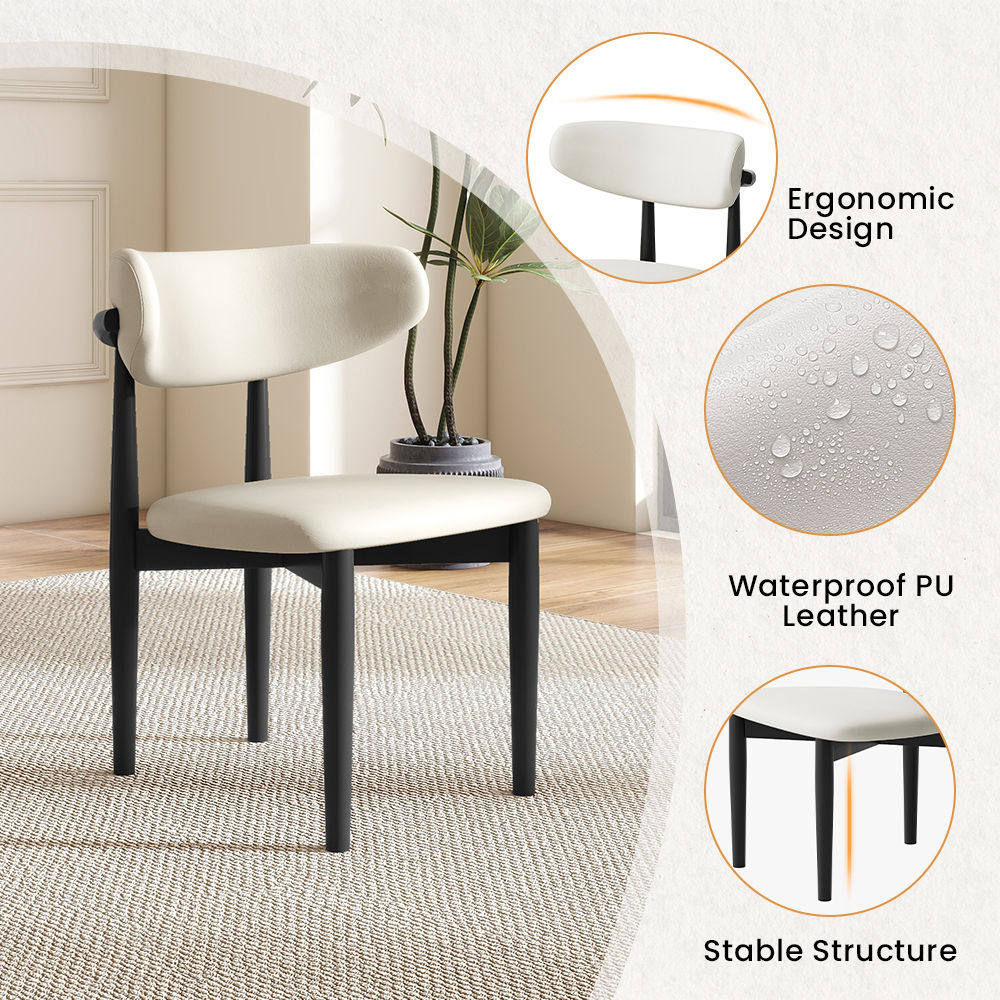 Wood Leg White & Black PU Leather Dining Chairs