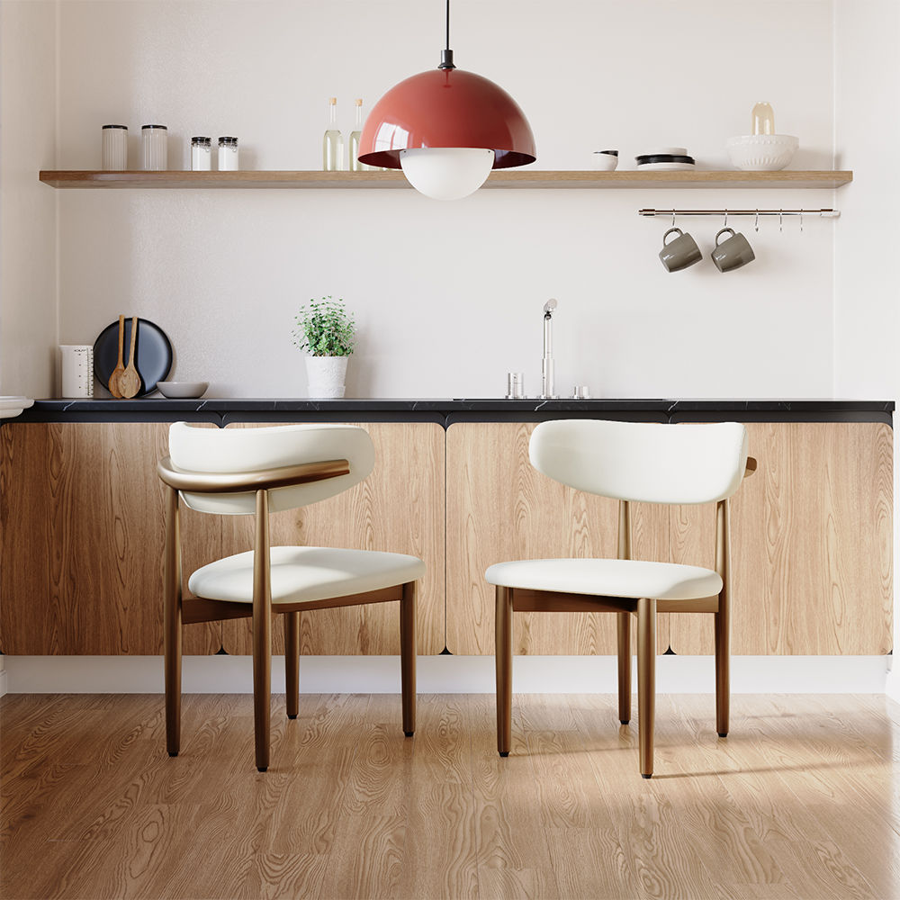 Solid Wood White & Bronze PU Leather Dining Chairs