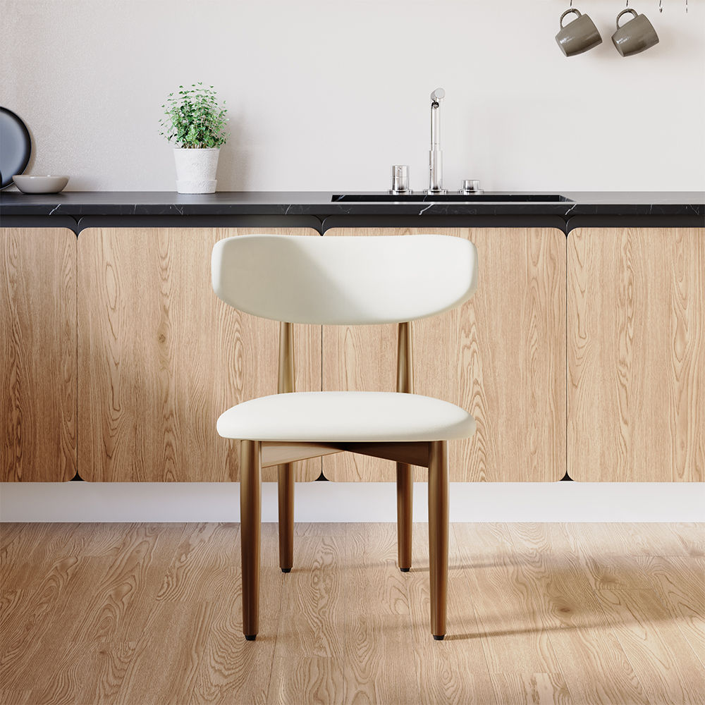Solid Wood White & Bronze PU Leather Dining Chairs