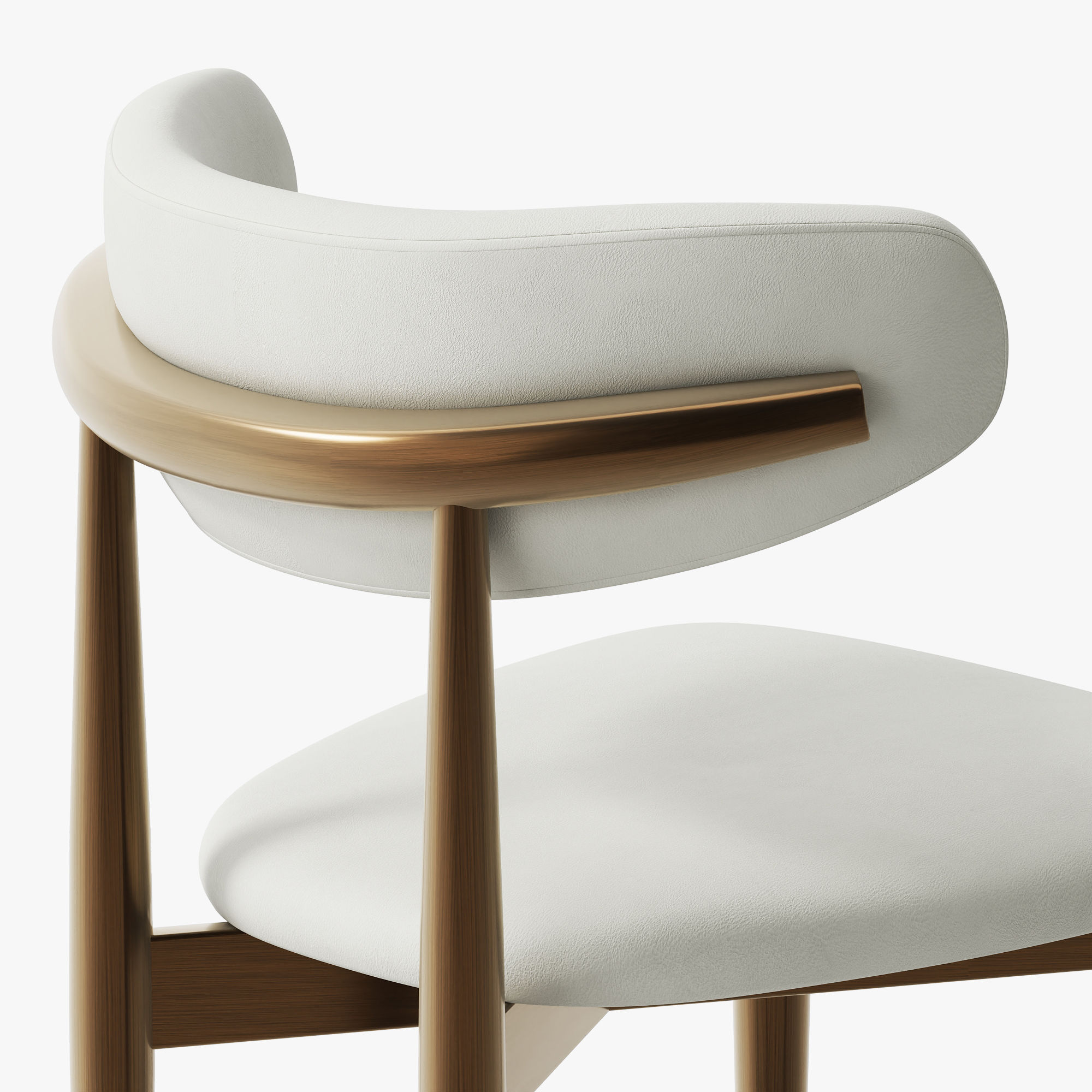 Mid Century Modern White & Bronze PU Leather Dining Chairs