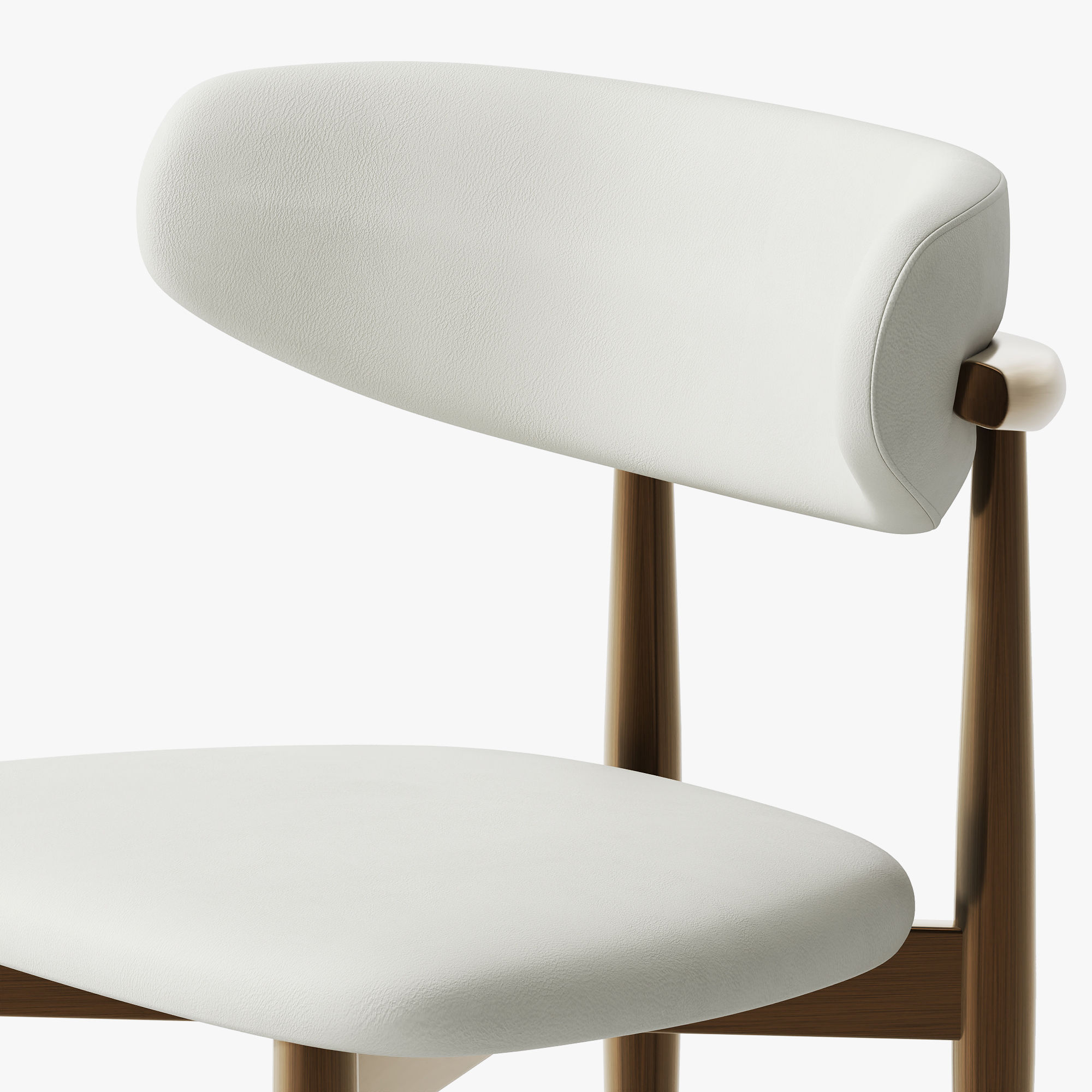 Mid Century Modern White & Bronze PU Leather Dining Chairs