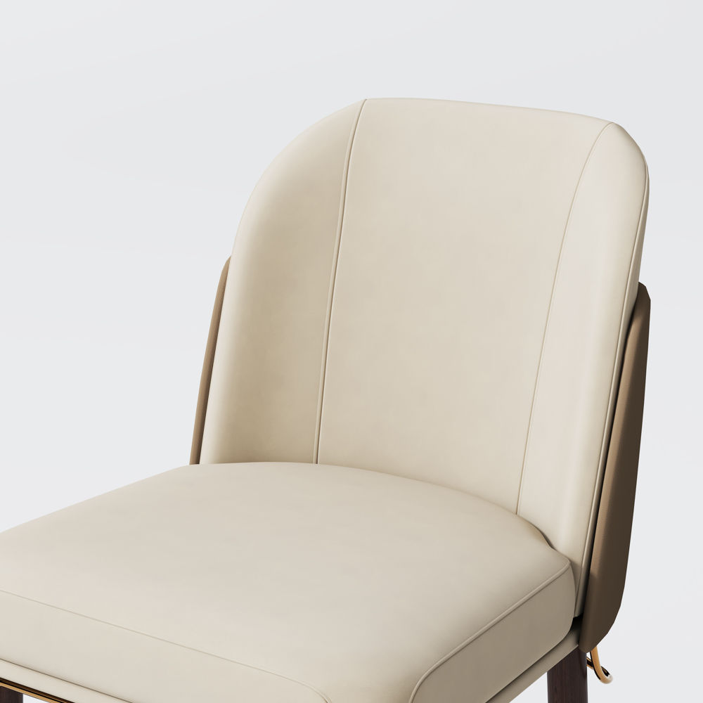Metal Leg Beige Leather Dining Chairs
