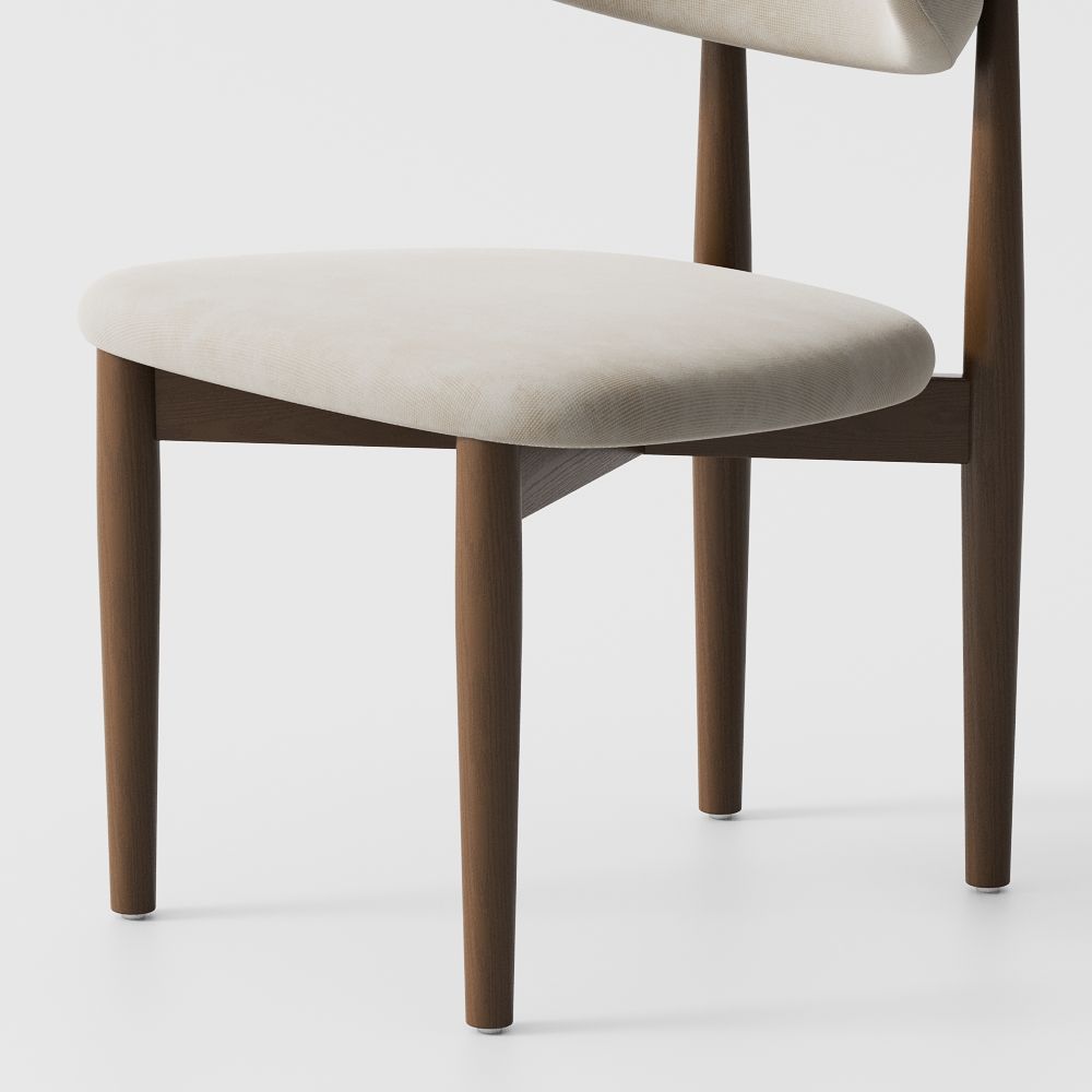 Wood Leg Beige & Walnut Cotton Linen Dining Chairs