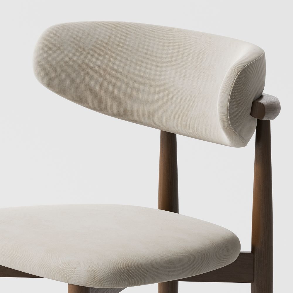 Wood Leg Beige & Walnut Cotton Linen Dining Chairs