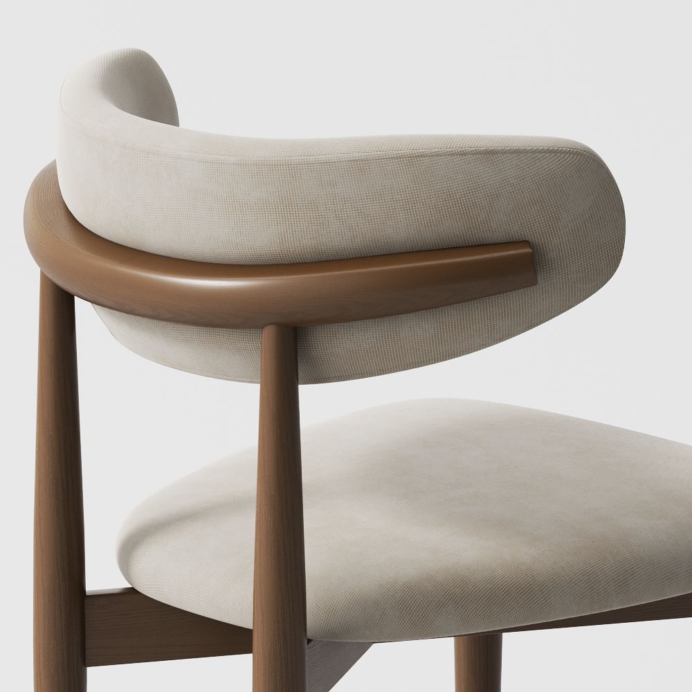 Solid Wood Beige & Walnut Cotton Linen Dining Chairs