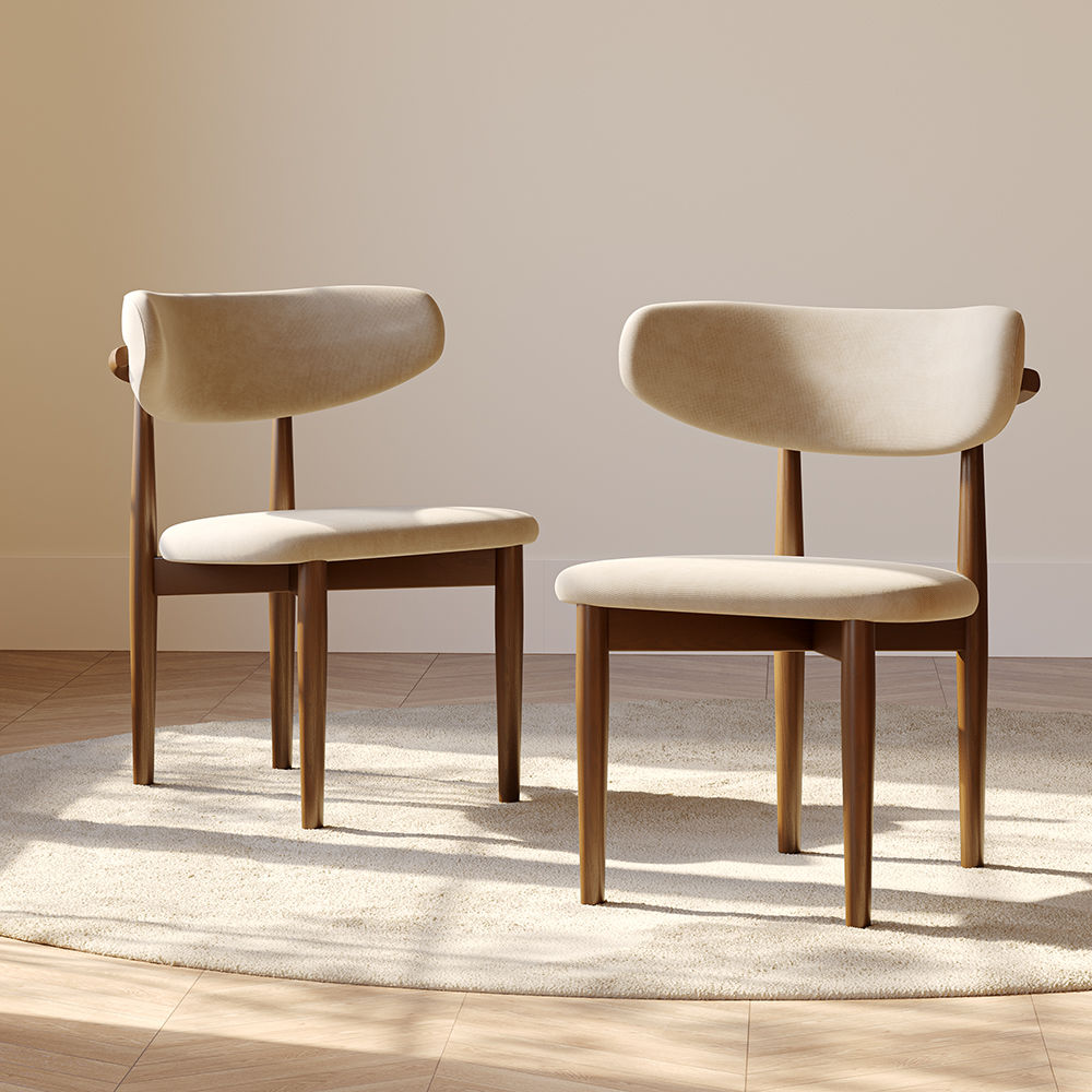 Fully Assemble Beige & Walnut Cotton Linen Dining Chairs