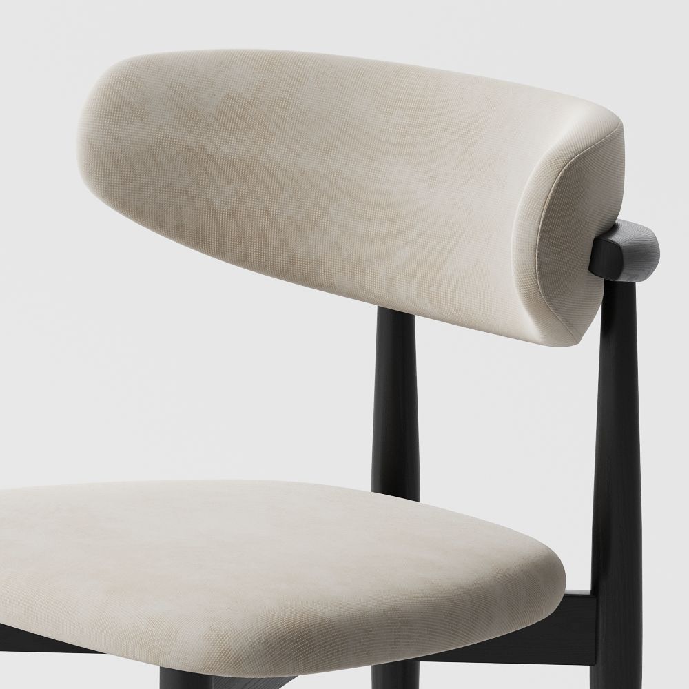 Solid Wood Beige & Black Cotton Linen Dining Chairs