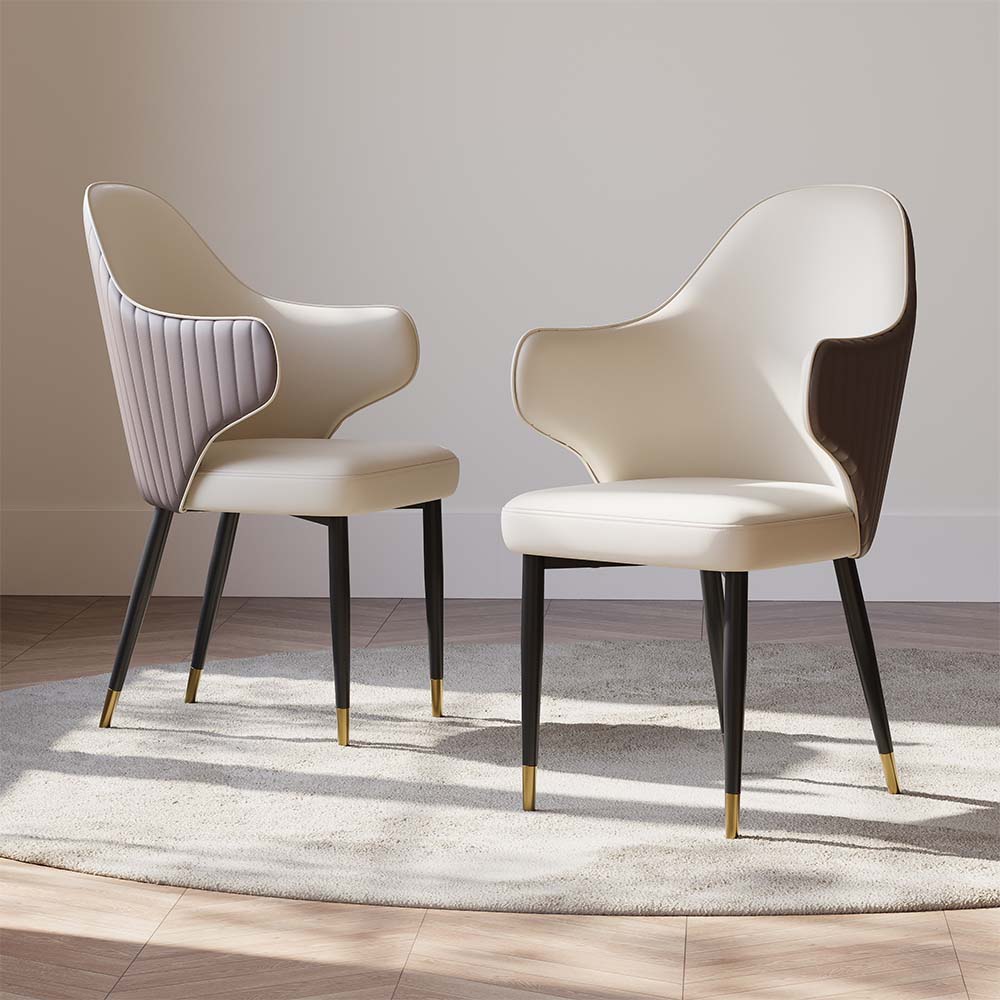 Partly Assemble Brown & Beige PU Leather Dining Chairs