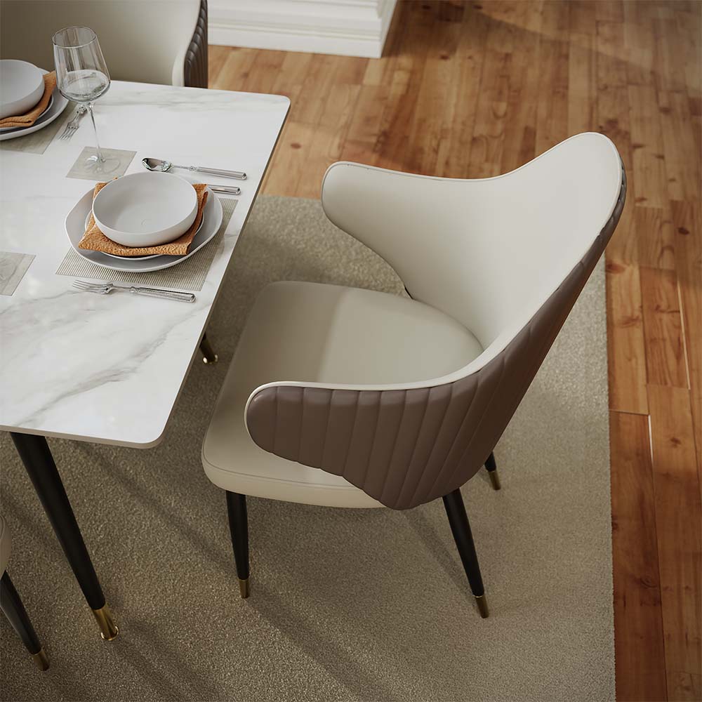 Modern Brown & Beige PU Leather Dining Chairs