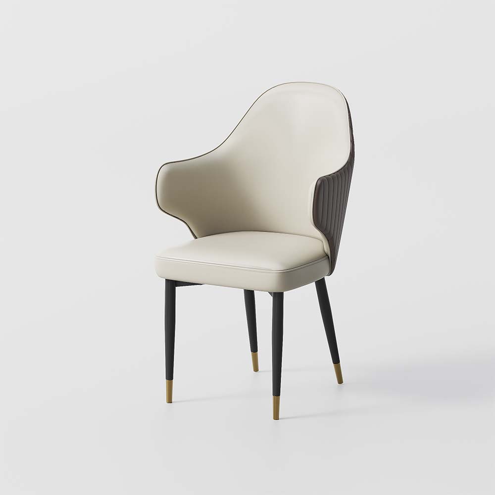 Partly Assemble Brown & Beige PU Leather Dining Chairs