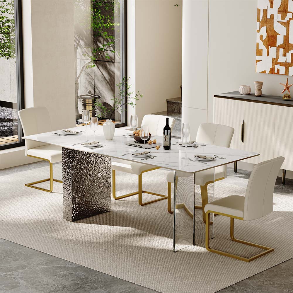 Pure Color White Leather Dining Chairs
