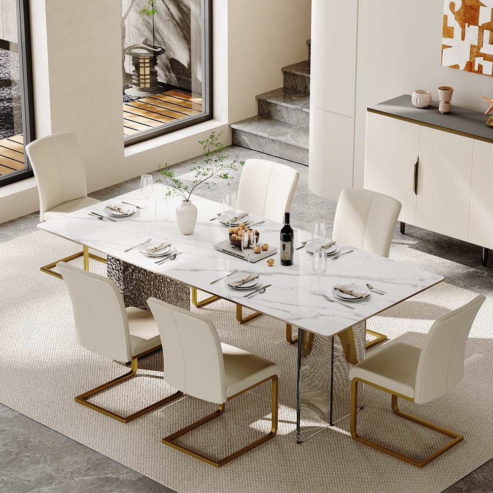 Metal Leg White Leather Dining Chairs