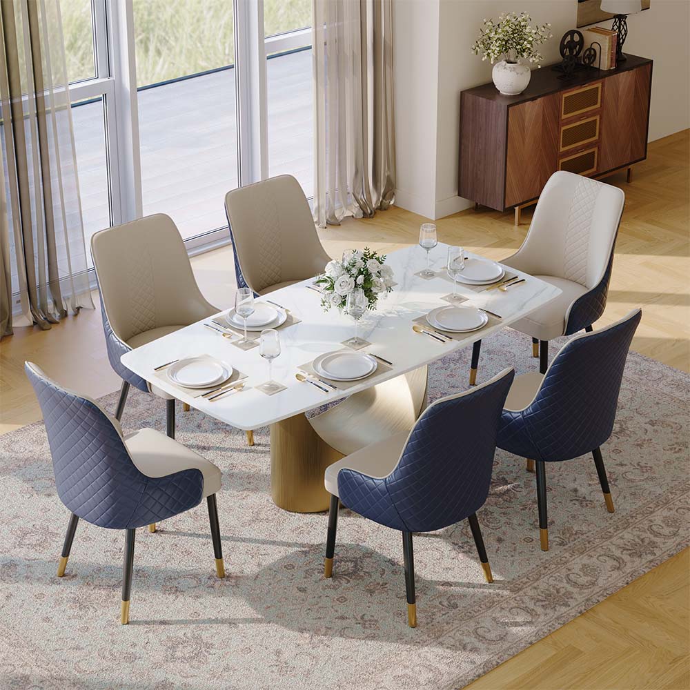 Navy Blue PU Leather Dining Chairs