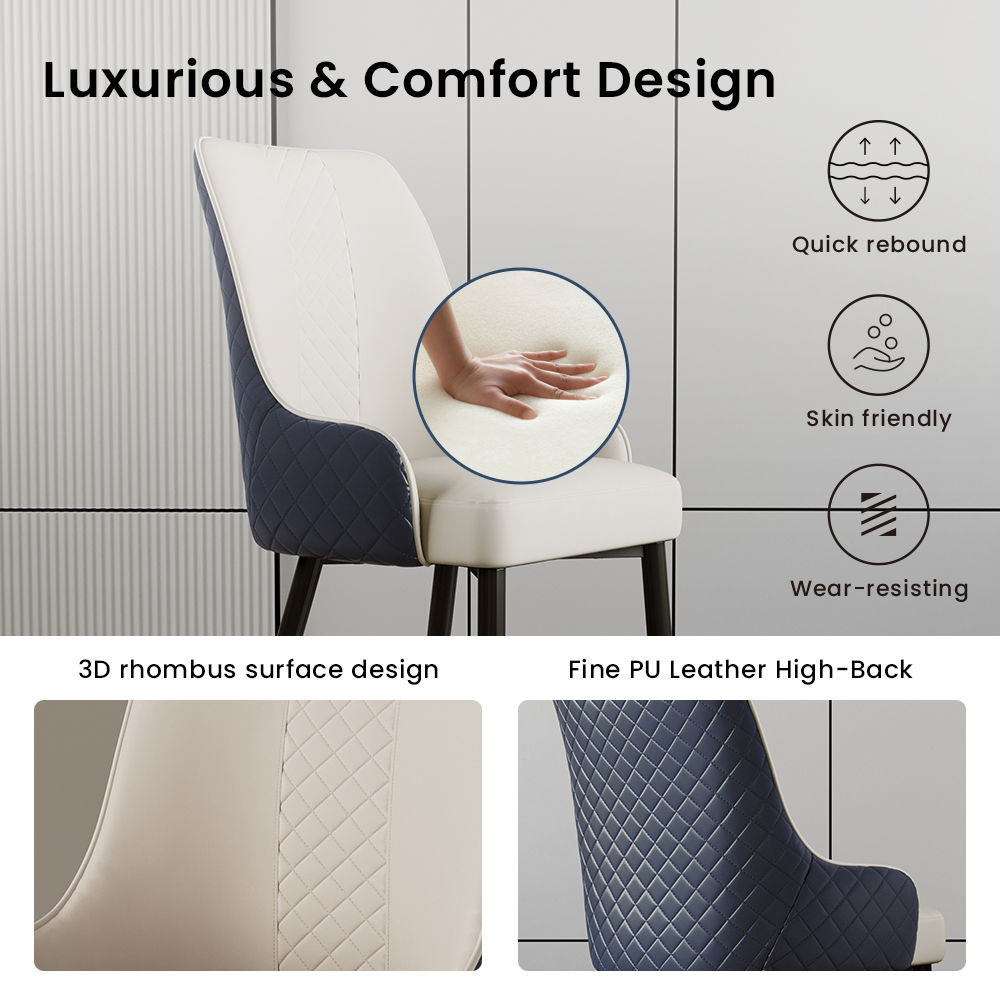 Modern Luxury Navy Blue PU Leather Dining Chairs