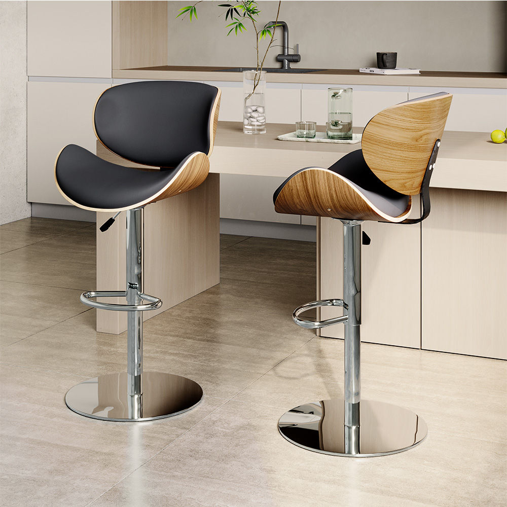 Black & Walnut PU Leather Dining Chairs