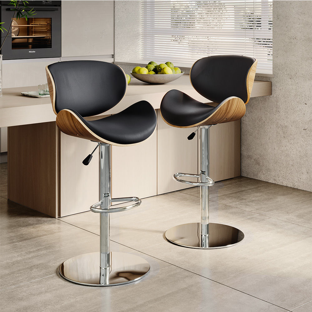 Black & Walnut PU Leather Dining Chairs