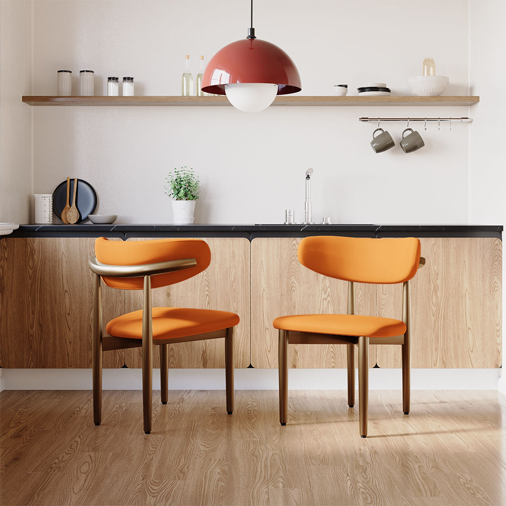 Orange & Light Walnut PU Leather Dining Chairs