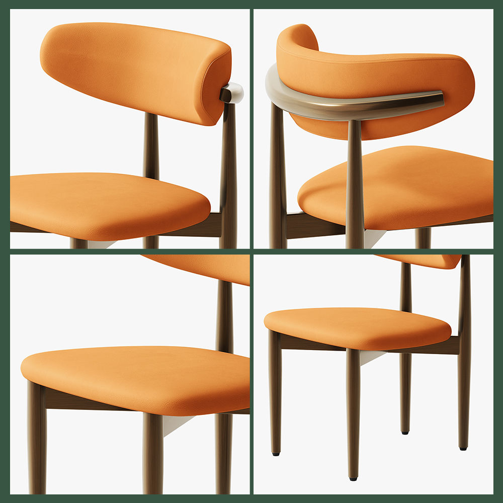 Orange & Light Walnut PU Leather Dining Chairs