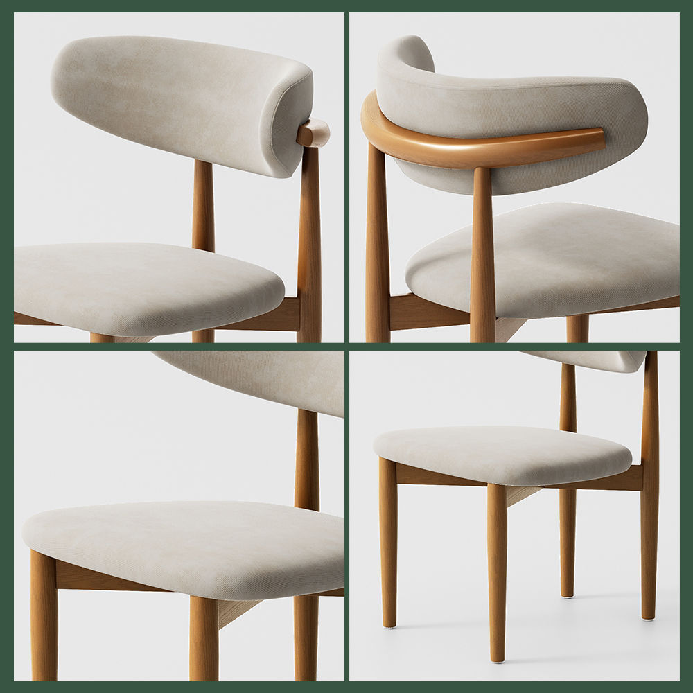 Beige & Light Walnut Cotton Linen Dining Chairs