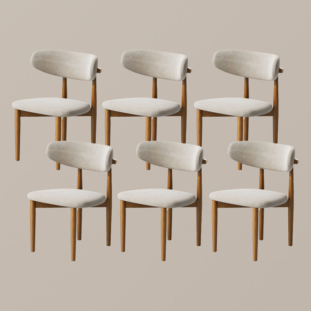 Beige & Light Walnut Cotton Linen Dining Chairs