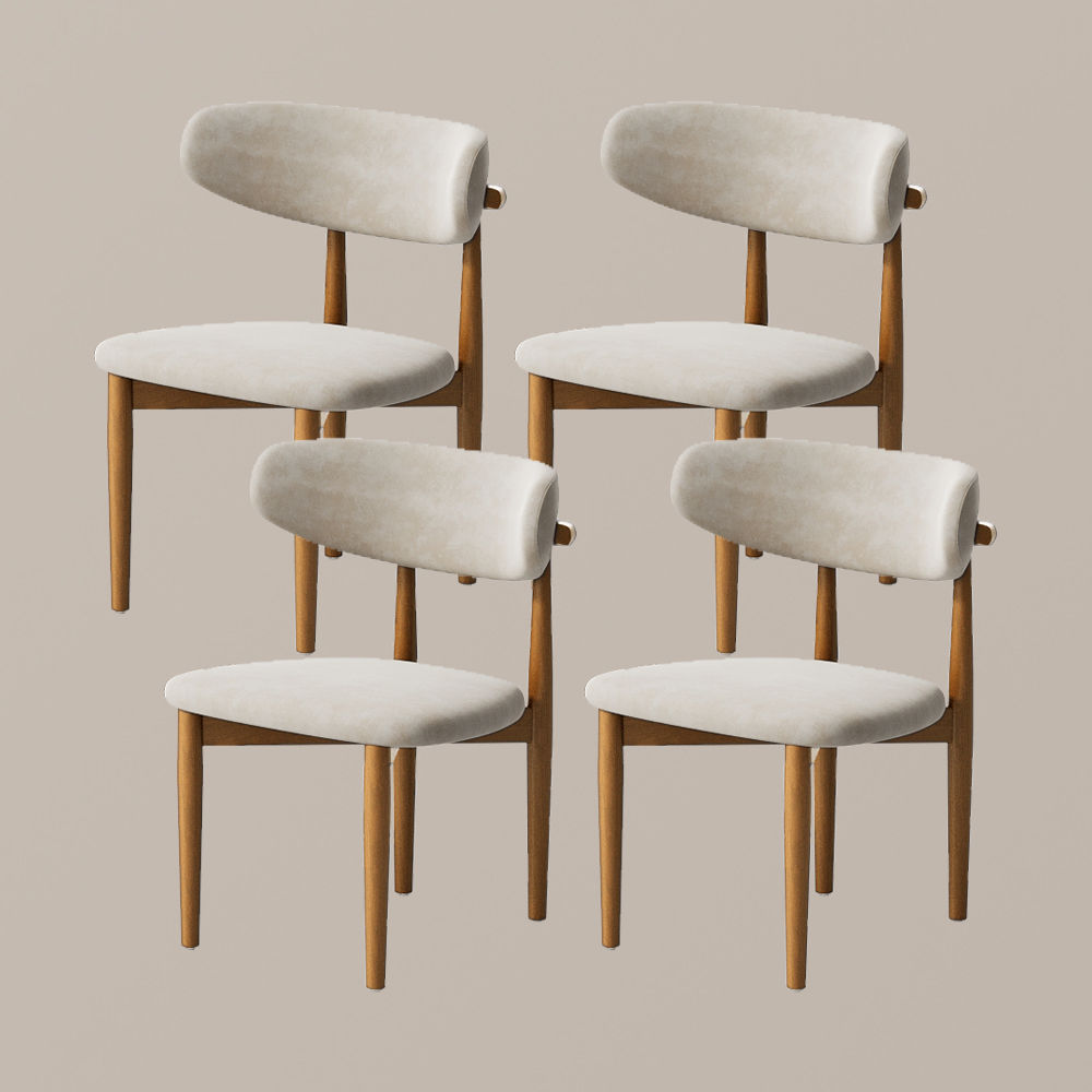 Beige & Light Walnut Cotton Linen Dining Chairs
