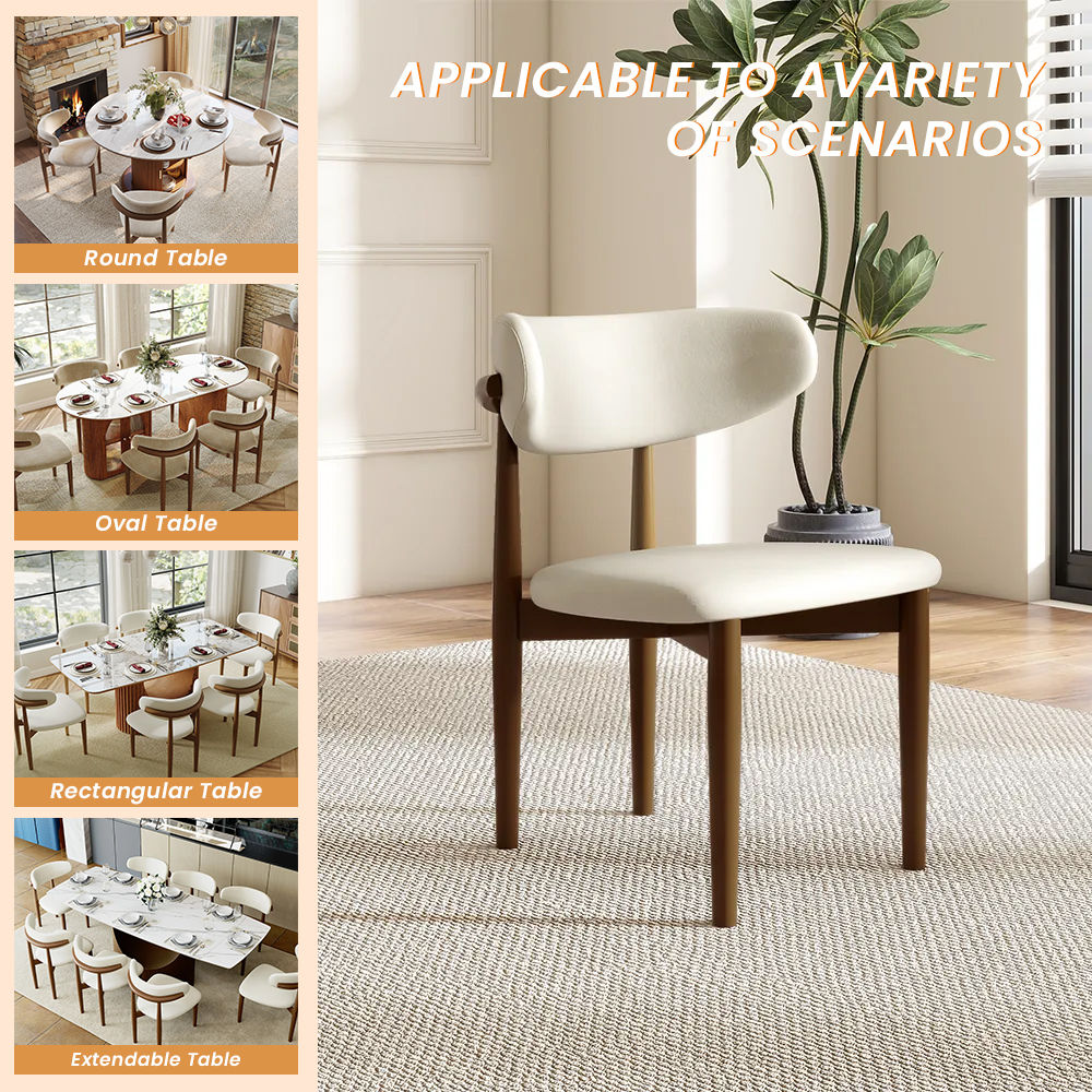 Cotton & Linen Beige & Walnut Cotton Linen Dining Chairs