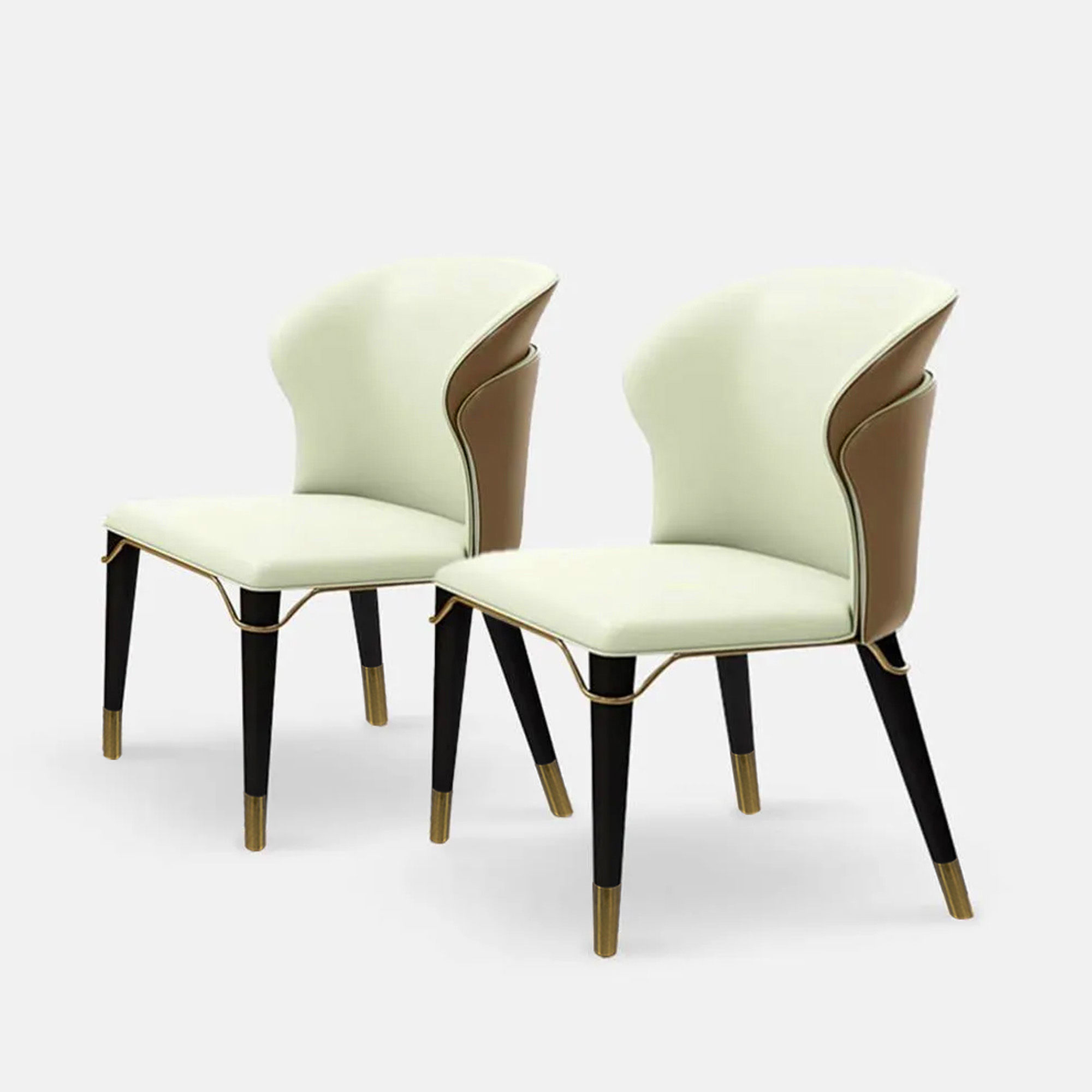 Beige Brown & Beige Leather Dining Chairs