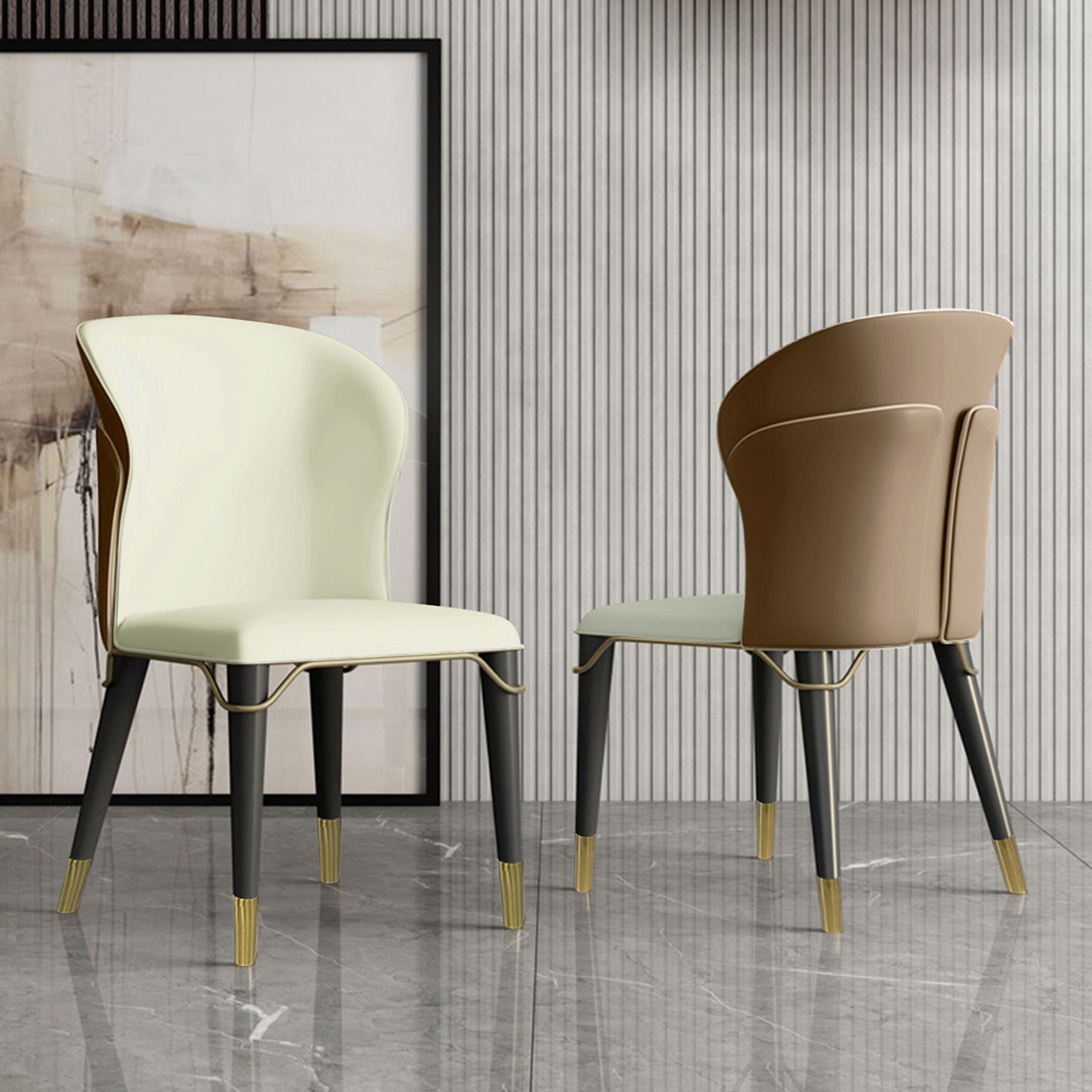 Easy Assembly Brown & Beige Leather Dining Chairs