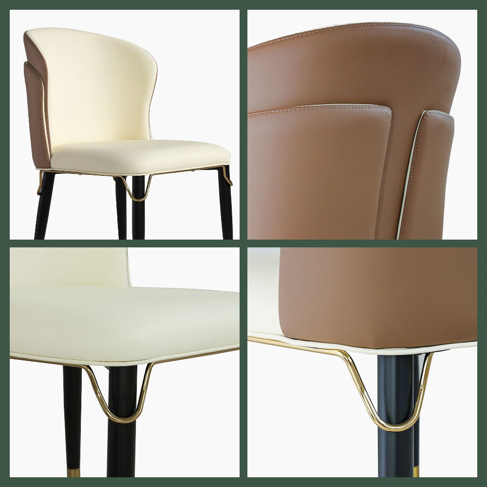 Carbon Steel Brown & Beige Leather Dining Chairs