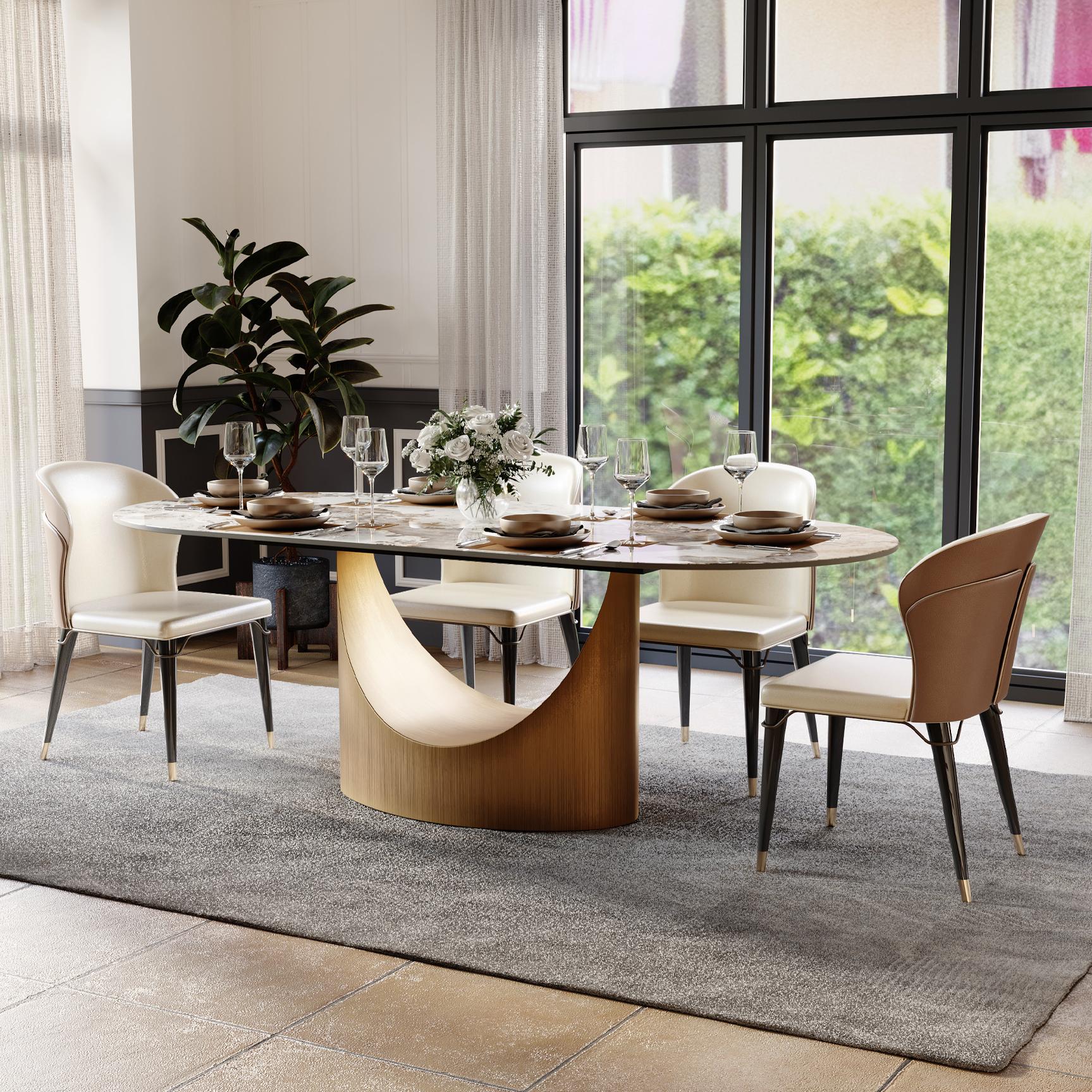 Beige Brown & Beige Leather Dining Chairs