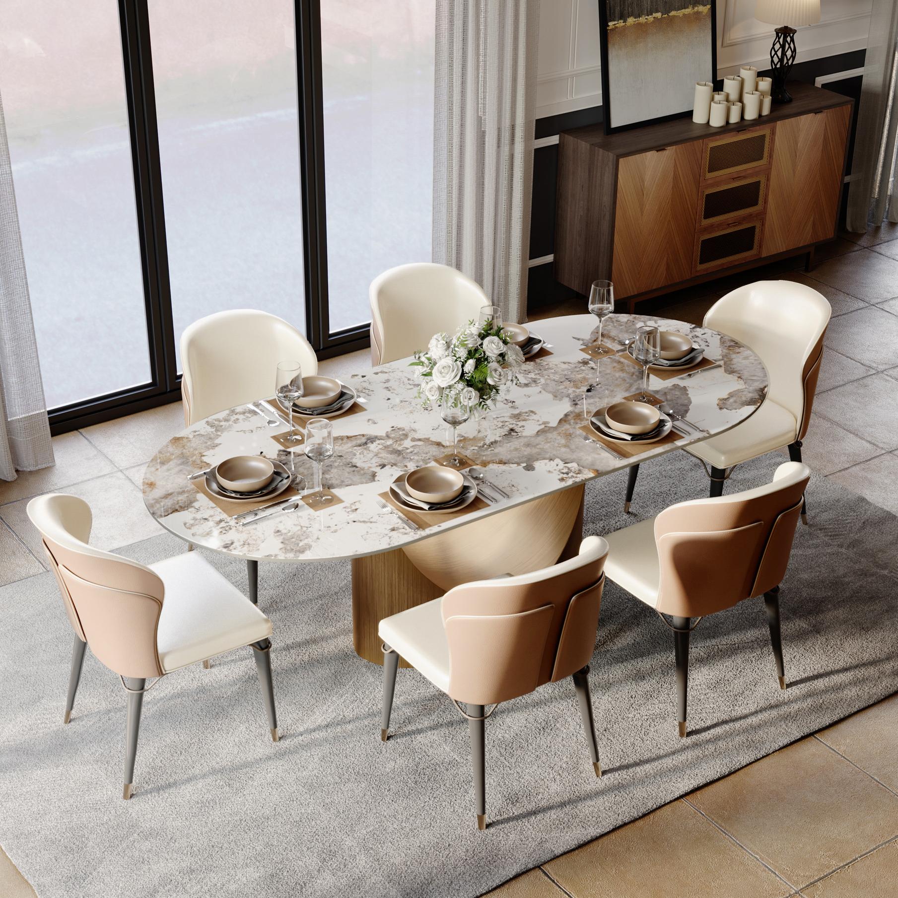 Carbon Steel Brown & Beige Leather Dining Chairs