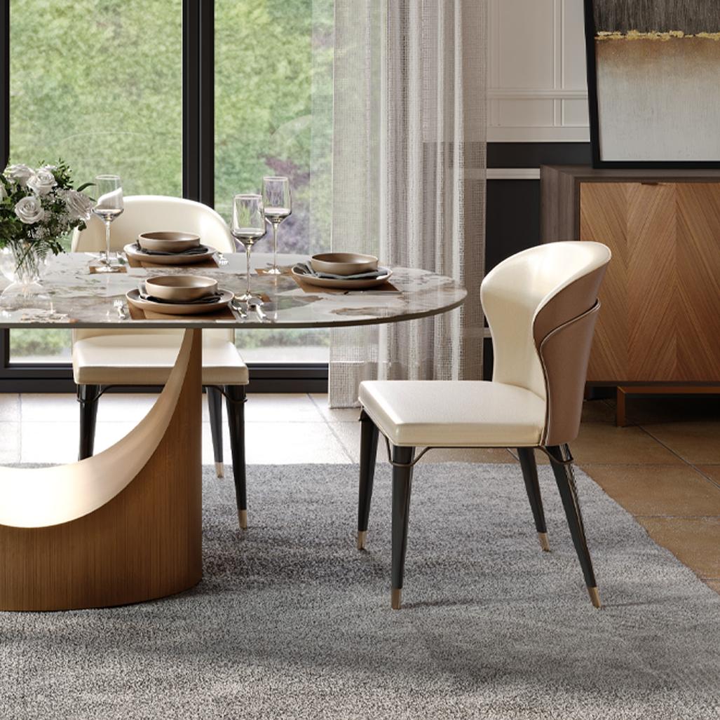 Easy Assembly Brown & Beige Leather Dining Chairs